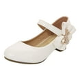 thumbnail image 1 of LNMQLPDBS Girl Shoes Toddler Dress Shoes Children High Heeled Leather Shoes Princess Shoes Primary School Students Single Shoes with Bow Dress Pumps for Wedding Communion White 10.5-11 Years, 1 of 7