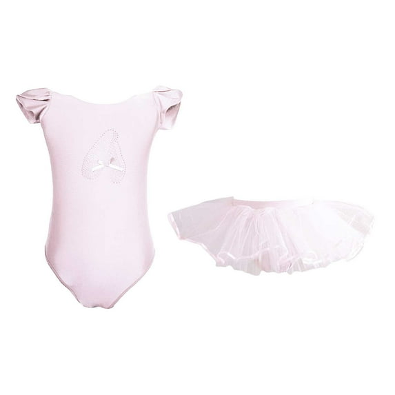 LNMQLPDBS Girls Ballet Leotards Ruffle Short Sleeve Bow Bodysuit & Layered Tulle Tutu Skirt 2pcs Outfits Ballerina Costume Toddler Dance Dress Outfit for Dance Performance and Training