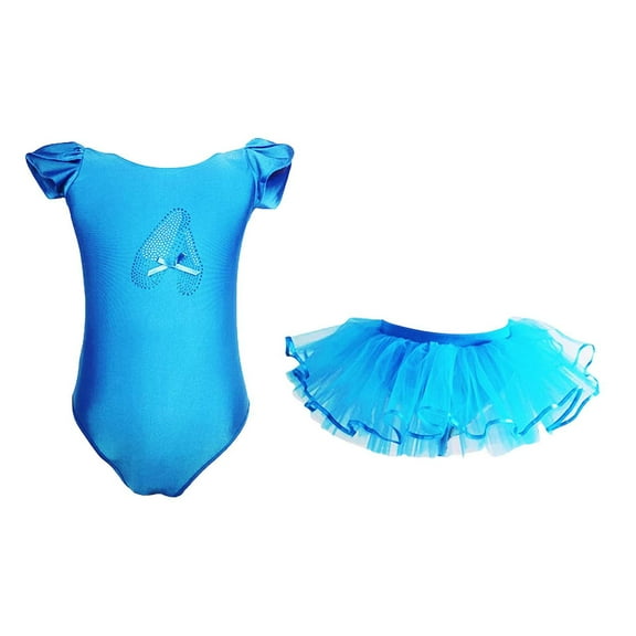 LNMQLPDBS Girls Ballet Leotards Ruffle Short Sleeve Bow Bodysuit & Layered Tulle Tutu Skirt 2pcs Outfits Ballerina Costume Toddler Dance Dress Outfit for Dance Performance and Training