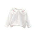 thumbnail image 1 of LNMQLPDBS Girls' Blouses & Button-Down Shirts Cute Floral Print Doll Collar Tops Ruffle Edge Long Sleeves White Button Up Toddler Girl Blouse F 4-5 Years, 1 of 3