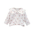 thumbnail image 1 of LNMQLPDBS Girls' Blouses & Button-Down Shirts Cute Floral Print Doll Collar Tops Ruffle Edge Long Sleeves White Button Up Toddler Girl Blouse, 1 of 8