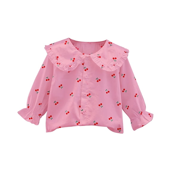 LNMQLPDBS Girls' Blouses & Button-Down Shirts Cute Floral Print Doll Collar Tops Ruffle Edge Long Sleeves White Button Up Toddler Girl Blouse