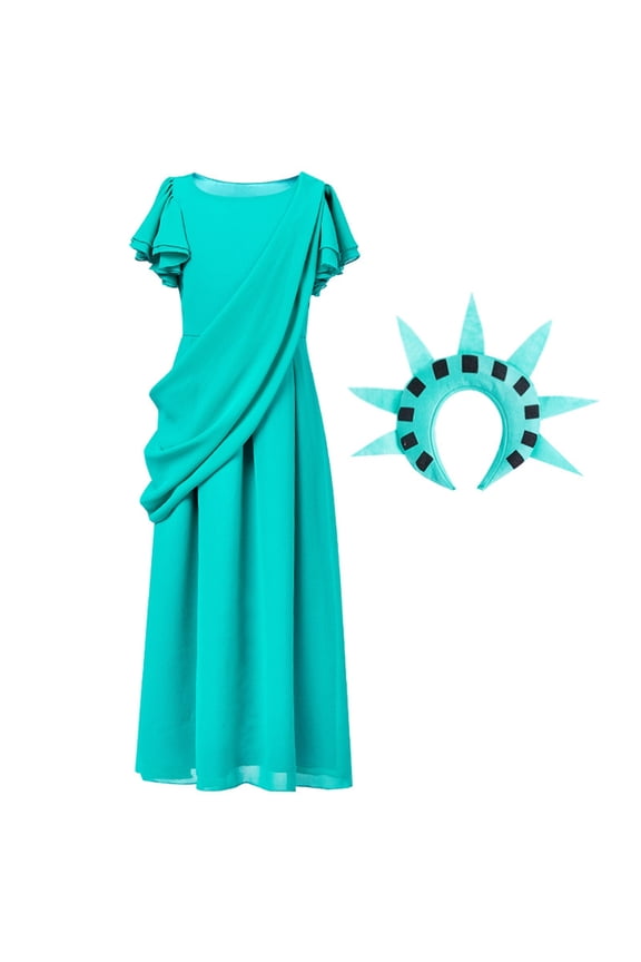 Girls' Clothing Sets Kids Roman Robe Short Layered Ruffled Sleeve Solid Princess Pageant Dress + Headband 2pcs Outfits Teen Girl Clothes for Stage Performance Daily Dresses