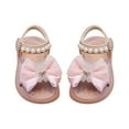 thumbnail image 1 of LNMQLPDBS Girls Dress Sandals Children Wearing Beach Shoes Pearl Decoration Soft Sole Dress Shoes Baby Girl Sandals 12-18 Months Cute Shining Bear and Lace Bow Decoration Flat Toddler Floor Shoes, 1 of 4
