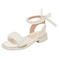 thumbnail image 1 of LNMQLPDBS Girls Dress Sandals Flower Girl Princess Shoes Open Toe Ankle Strap Flats with Bow Pearl Low Heels Sandal Wedding Party Shoes for Little/Big Kids, 1 of 6