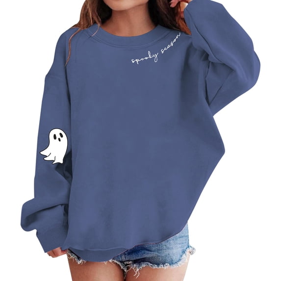 LNMQLPDBS Girls Halloween Sweatshirt Cute Graphic Casual Long Sleeve Crewneck Pullover Top for Tween Girl Daily Wear Fall Winter Outings Relaxed Fit Cozy Sweater