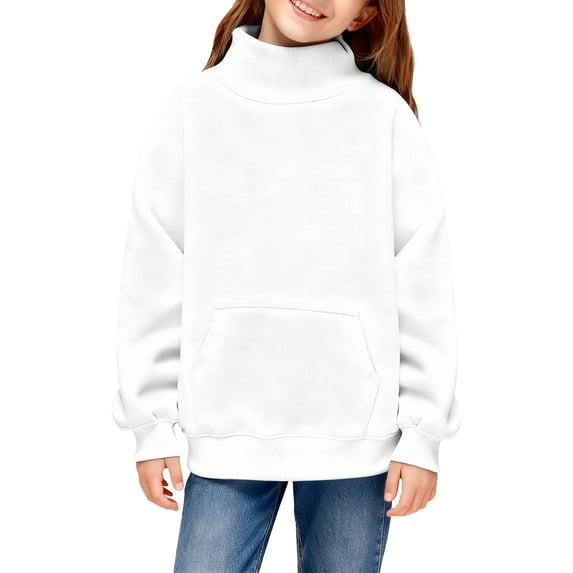 LNMQLPDBS Girls High Neck Sweatshirt with Front Pocket Casual Warm Long Sleeve Pullover Tops for Kids Tween Daily Wear Outgoing School Basic Solid Sweatshirt for Fall Winter