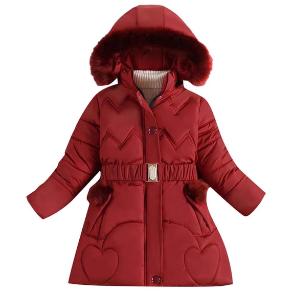 LNMQLPDBS Girls Hooded Quilted Puffer Down Parka Faux Fur Trim Winter Warm Outerwear Waisted Long Cold Weather Jacket Waterproof Windproof Kids Winter Coat