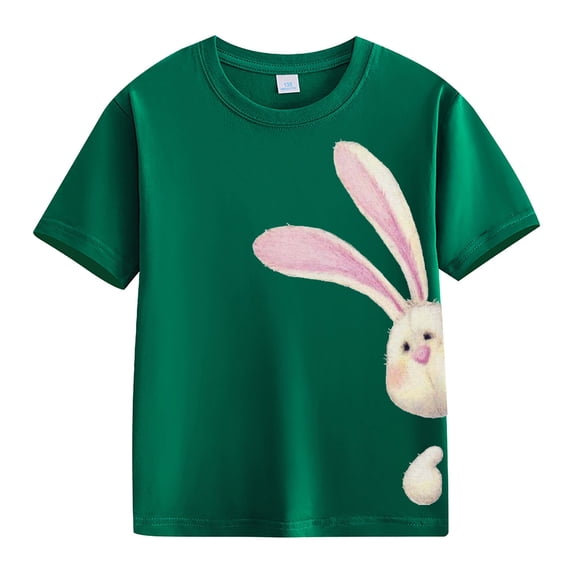 LNMQLPDBS Girls Shirts Happy Easter Bunny Print Crewneck Top Soft Solid Color Short Sleeve T Shirt for Girls Casual Loose Tops of Summer Army Green 12-13 Years