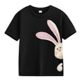 thumbnail image 1 of LNMQLPDBS Girls Shirts Happy Easter Bunny Print Crewneck Top Soft Solid Color Short Sleeve T Shirt for Girls Casual Loose Tops of Summer Black 4-5 Years, 1 of 1