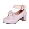 thumbnail image 1 of LNMQLPDBS Girls Shoes Kids Coarse Heeled Shoes Trendy Ankle Strap Dress Shoes with Big Bowknot Decoration Dressy Leather Shoes Princess Shoes for Match with School Uniform and Communion, 1 of 5