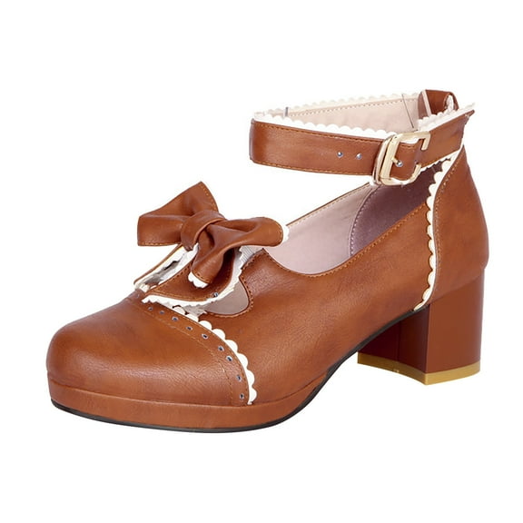 LNMQLPDBS Girls Shoes Kids Coarse Heeled Shoes Trendy Ankle Strap Dress Shoes with Big Bowknot Decoration Dressy Leather Shoes Princess Shoes for Match with School Uniform and Communion