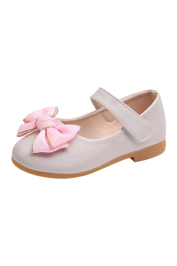 Girls Shoes Leather Round Toe Adjustable Band Baby Loafers Shoes with Big Bow for Spring Summer Flower Girl Pretty Flat Princess Shoes Toddler Girl Dress Shoes for Wedding Communion