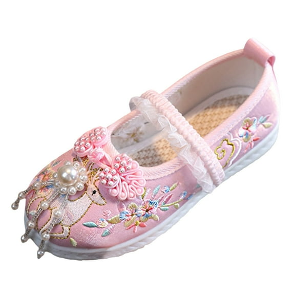 LNMQLPDBS Girls Shoes New Handmade Hanfu Shoes Children Embroidered Shoes Shoes Baby Antique Performance Shoes Flower Girl Shoes for Wedding Dress Shoes for Vacation Pink 8-9 Years