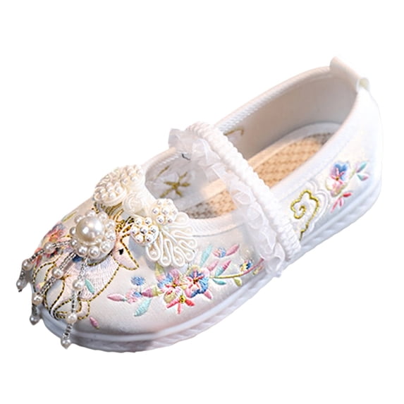 LNMQLPDBS Girls Shoes New Handmade Hanfu Shoes Children Embroidered Shoes Shoes Baby Antique Performance Shoes Flower Girl Shoes for Wedding Dress Shoes for Vacation White 10-10.5 Years