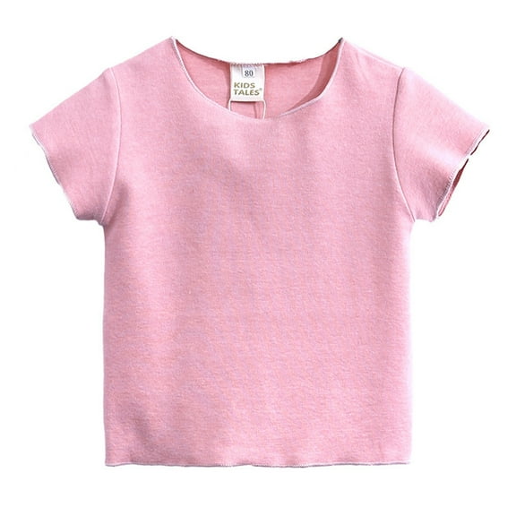 LNMQLPDBS Girls Short Sleeve Tops Solid Binding Crewneck Tshirts Kids 3 Year Old Girl Gifts Slim Fit Basic Layering Tees Cute Summer Blouse for Home Party Vacation Pink 2-3 Years