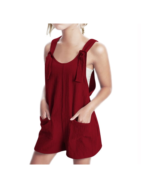 Girls Shortalls with Pockets Summer Casual Lightweight Jumpsuits Comfy Sleeveless Romper Loose Adjustable Strap Overall Shorts Jumpsuit