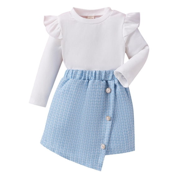 LNMQLPDBS Girls Skirt Set Short Sleeve Letters Print T Shirt & Pink Denim Skirt with Button 2pcs Outfits for 1 to 6 Years Trendy Classic Cute Summer Sets for School Vacation and Beach Play