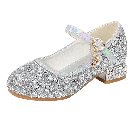 LNMQLPDBS Girls Sparkly Shoes Glitter Princess Shoes Low Heel Toddler Girls Dress Shoes Cute Sparkle Mary Jane Flower Girls Heels Wedding Birthday Party Prom for Little Big Kids