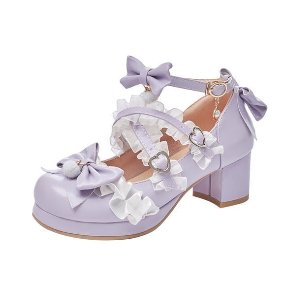LNMQLPDBS Girls Summer Shoes Bow Decoration Lace Ruffle Trim Platform Shoes with Adjustable Double Buckle and Ankle Strap Low Heel Princess Dress Shoes Performance Shoes for Kids Girls