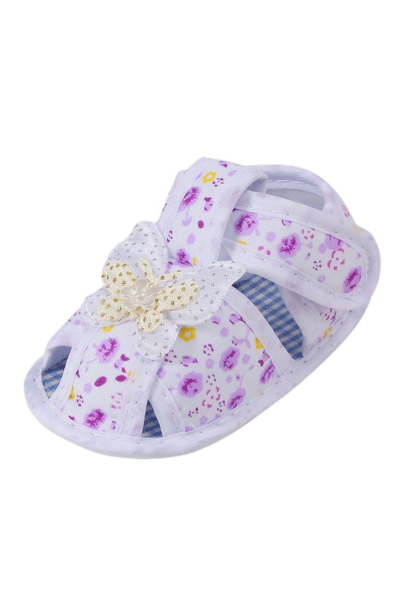 Girls Summer Shoes Floral Printed with Bowknot Anti Kick Breathable Wear Sandals Closed Toe Outdoor Casual Summer First Walkers Shoes Comfort Lightweight Non Slip Cute Shoes