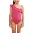 thumbnail image 1 of LNMQLPDBS Girls Swimsuit Summer Cute Ruffle Trim Sleeveless One Piece Swimsuit with Cut-Out Sides One Shoulder Hawaiian Bikini for Kids Trendy Beach Bathing Suits, 1 of 4