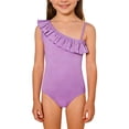 thumbnail image 1 of LNMQLPDBS Girls Swimsuit Summer Cute Ruffle Trim Sleeveless One Piece Swimsuit with Cut-Out Sides One Shoulder Hawaiian Bikini for Kids Trendy Beach Bathing Suits, 1 of 4