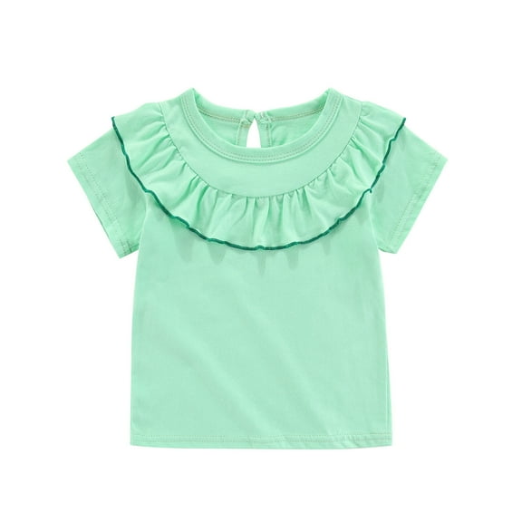 LNMQLPDBS Girls' Tops, Tees & Blouses Solid Color Short Sleeve Crewneck Shirts Multilayer Ruffle Edge Cute Tops Baby Girl Gifts Summer Clothes for Party Family Photo Mint Green 9-10 Years
