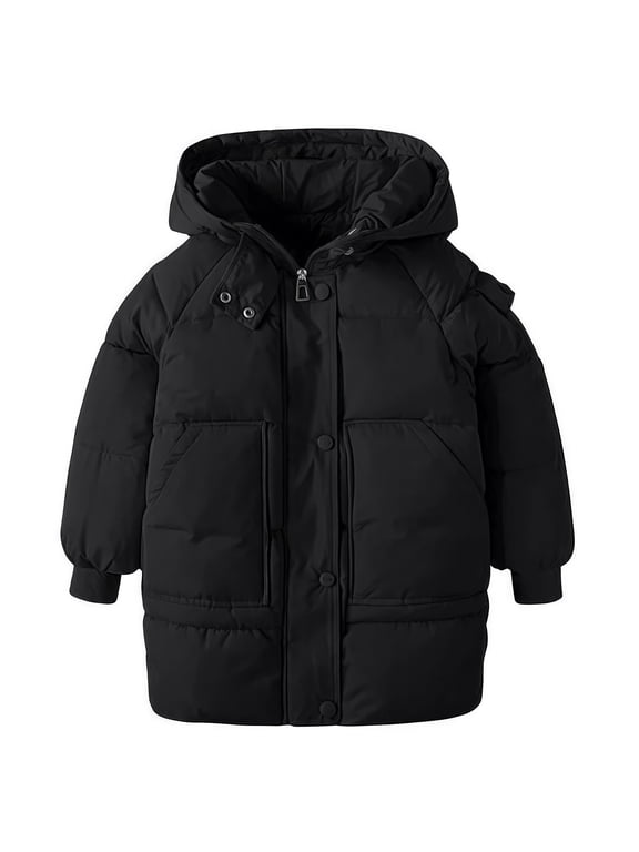 Girls Winter Hooded Puffer Down Coat Water Resistant Warm Quilted Mid Length Outerwear Windproof Insulated Parka Jacket Casual Cold Weather Outerwear Kids Outdoor Warm Down Jacket