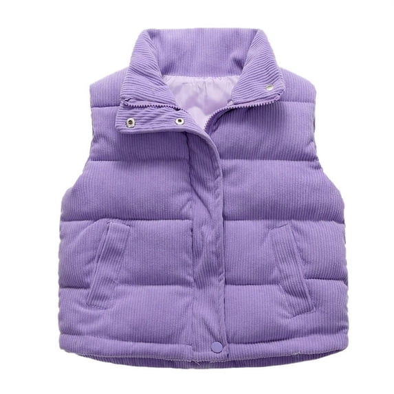 LNMQLPDBS Girls Winter Puffy Down Vest Corduroy Quilted Stand Collar Sleeveless Warm Outerwear Casual Lightweight Insulated Gilet for Little Kids Toddler Outdoor Daily Wear