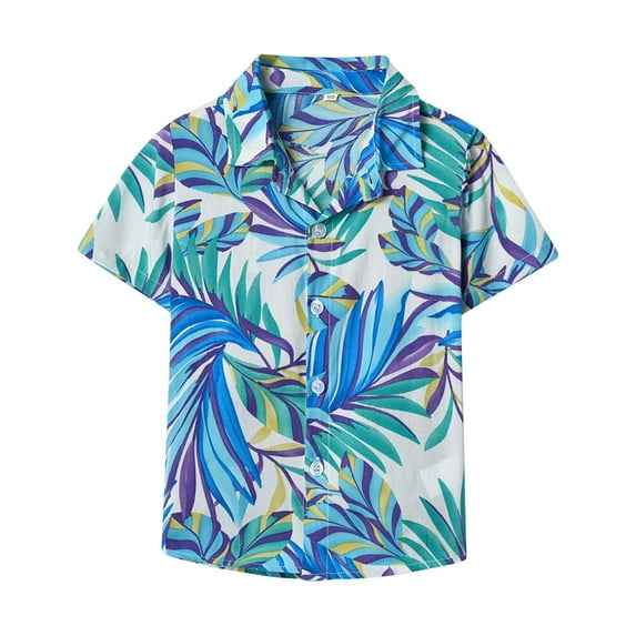 LNMQLPDBS Hawaiian Shirts for Boys Tropical Botanical Print Beach Shirt Toddler Short Sleeve Lapel Casual Tops Summer Blouses for Party Beach Vacation G 8 Years