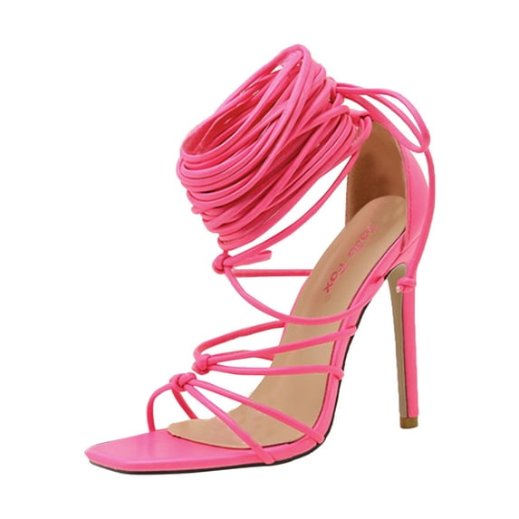 LNMQLPDBS High Heel Sandals for Womens Squared Toe Sandals Ladies Lace Up High Heels Cross-Strap Shoes