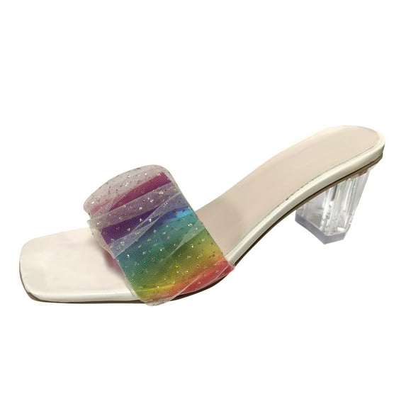 LNMQLPDBS High Heels for Women Ladies Fashion Summer Colorful Rhinestone Mesh Fish Mouth High Heel Sandals