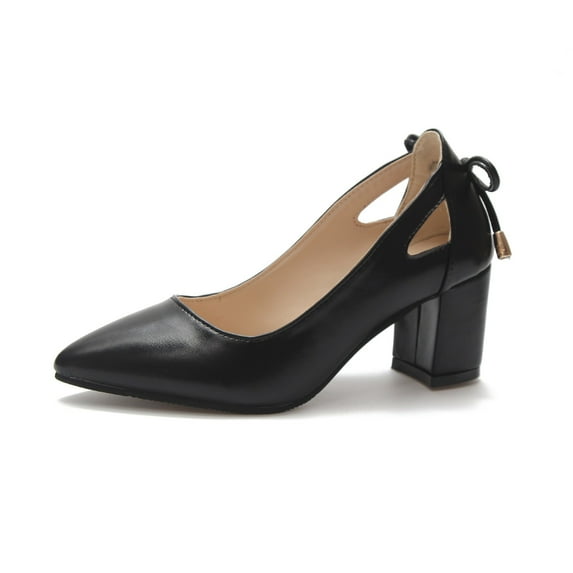 LNMQLPDBS High Heels for Women Pointed Shallow Cut Thick Heel Hollow Out Heel Design Bow Tie Decoration Solid Color High Heels