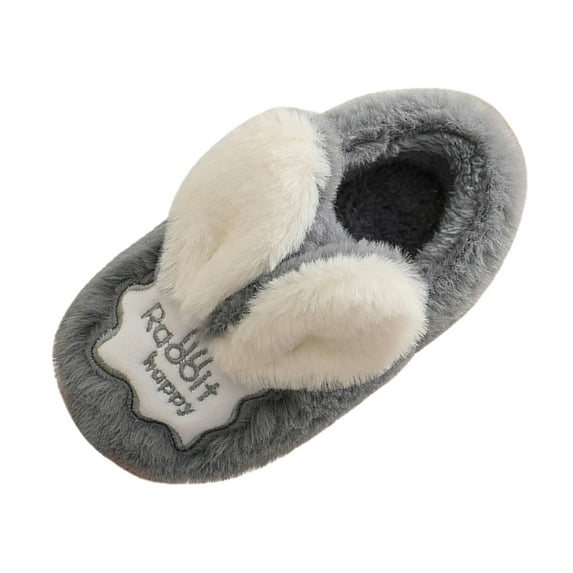 LNMQLPDBS House Slippers Boys Girls Warm Slippers Cartoon Rabbit Animal Slippers Kids Winter Indoor Household Shoes Fuzzy Slippers Grey