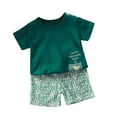 thumbnail image 1 of LNMQLPDBS Kid Toddler Boy Summer Clothes 2pcs Outfits Animal Letters Printed Short Sleeve T-Shirt with 2 Shoulder Buttons for Easy-Dress & Solid Color Shorts Baby Boys Summer Outfits Set, 1 of 4