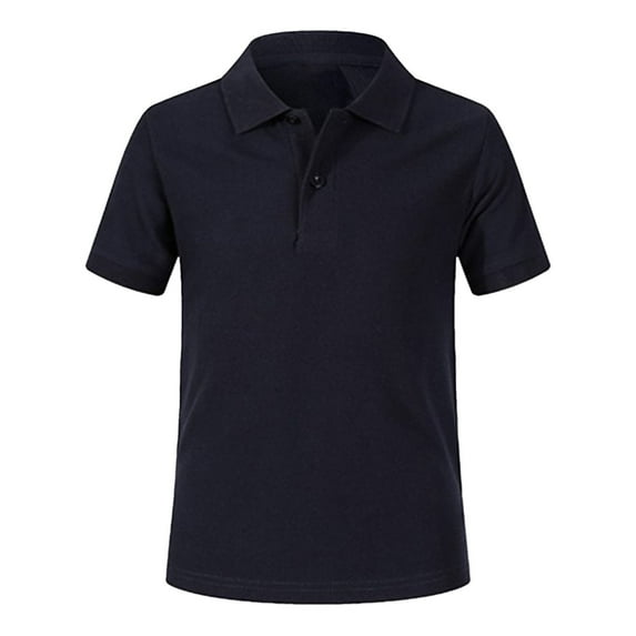 LNMQLPDBS Kids Clothes Boys Toddler Button Down T Shirt Solid Color Soft Lapel Tees Short Sleeve Classic Polo Uniform Shirt Summer Blouse Navy 4-5 Years
