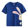 thumbnail image 1 of LNMQLPDBS Kids Easter Shirt Girls Cute Comfortable Easter Bunny Printed Short Sleeve Crewneck Tshirts Spring and Autumn New Fashionable Tops Dark Blue 8-9 Years, 1 of 1