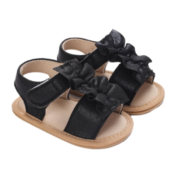 LNMQLPDBS Kids Sandals Girls Comfort Summer Outdoor Casual Beach Shoes with Pleated Decoration Anti Slip Soft Sole Baby Prewalker Sandals Solid Color Toddler Girl Dress Shoes Black 3-6 Months