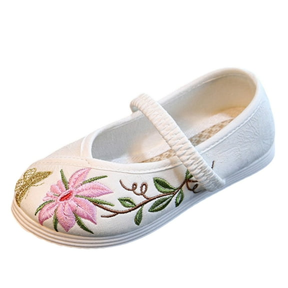 LNMQLPDBS Kids Shoes Floral Embroidered Flat Bottomed Toddler Floor Shoes Fashionable Children Soft Sole Comfort Anti-Slip Hanfu Performance Shoes Toddler Summer Shoes Prewalker First Walking Shoes