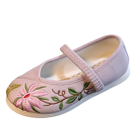 LNMQLPDBS Kids Shoes Floral Embroidered Flat Bottomed Toddler Floor Shoes Fashionable Children Soft Sole Comfort Anti-Slip Hanfu Performance Shoes Toddler Summer Shoes Prewalker First Walking Shoes