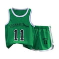 thumbnail image 1 of LNMQLPDBS Kids Sports Shorts Sets Boys Tracksuit 2 Piece Basketball Performance Tank Top and Mesh Shorts Set Sleeveless Crewneck Sweatshirts for Unisex Baby Summer Sport Outfit Set Green 7-8 Years, 1 of 3