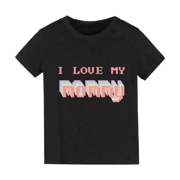 LNMQLPDBS Kids Summer Shirts Letters Print T Shirts Short Sleeve Classic Crewneck Tees for Mother's Day Birthday T-Shirt Infant to Big Kid Basic Tops Black 8-10 Years