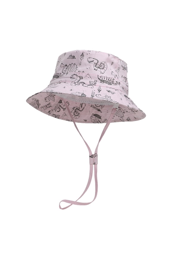 Kids Sun Hats Girls Toddler Sun Visor Hats Cartoon Printed Sun Protection Hat Summer Hats for Children Kids Adjustable Bucket Hat with Chin Strap Summer-Outdoor Sunshade Hat