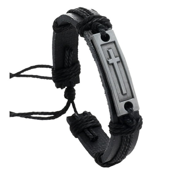 TECHMILY Leather Cross Bracelet for Teen Boy or Men,Baptism, Christmas Stocking Stuffers Adjustable Wrap Bracelet