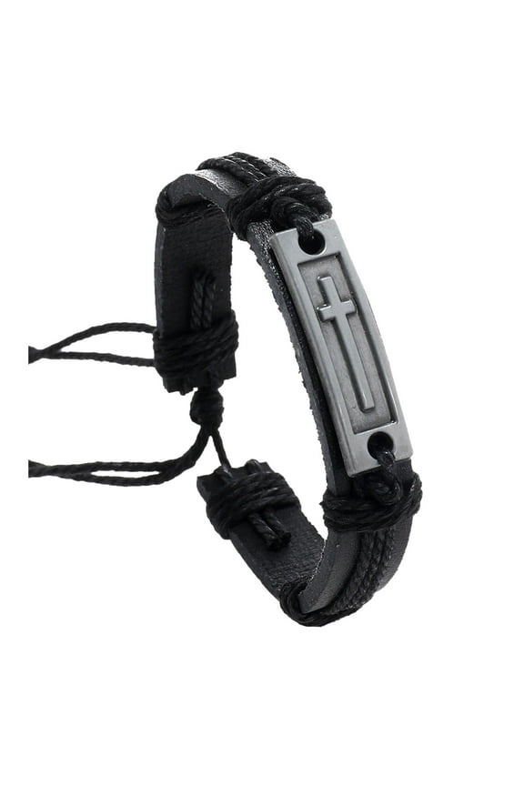 TECHMILY Leather Cross Bracelet for Teen Boy or Men,Baptism, Christmas Stocking Stuffers Adjustable Wrap Bracelet