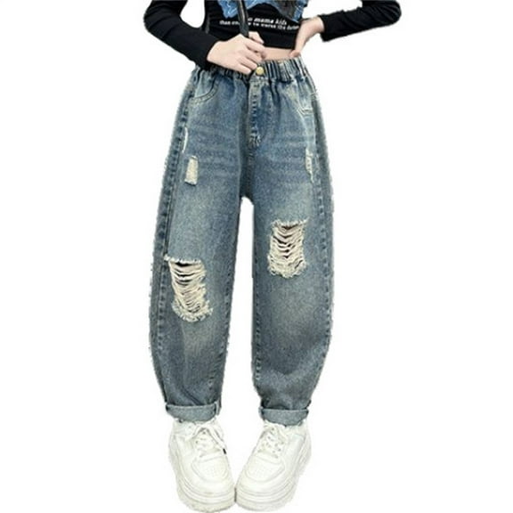 LNMQLPDBS Leggings Black Girls Wide Leg Cotton Long Johns Jeans Spring Summer Autumn New Retro Wide Leg Straight Pants Trendy Loose Casual Trousers Kids Big Baby Gifts