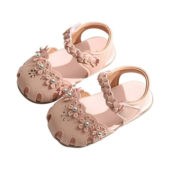 LNMQLPDBS Little Girl Shoes Breathable Closed Toe Flat Casual Dress Sandals Floral Decoration Hollow Out Design Trendy Summer Shoes Baby Shoes 12-18 Months Toddler First Walking Sandals Shoes