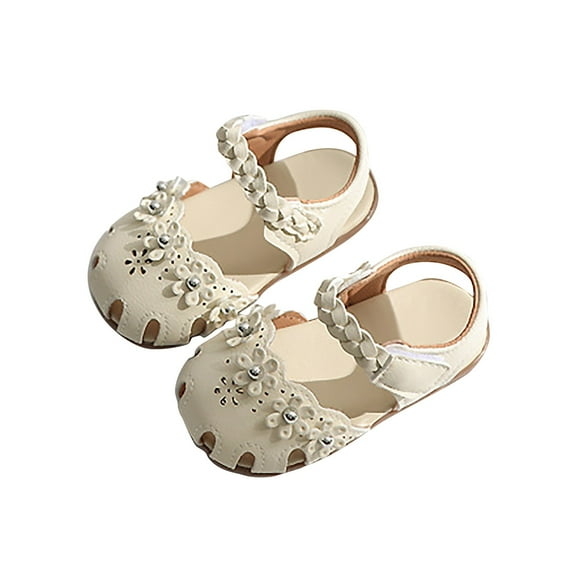 LNMQLPDBS Little Girl Shoes Breathable Closed Toe Flat Casual Dress Sandals Floral Decoration Hollow Out Design Trendy Summer Shoes Baby Shoes 12-18 Months Toddler First Walking Sandals Shoes