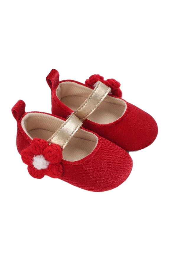 Little Girl Shoes Color Block Soft Sole Prewalker Shoes with Floral Decoration Round Toe Comfort Non-Slip Baby Princess Dress Shoes Toddler Girl Sneakers for Communion Wedding